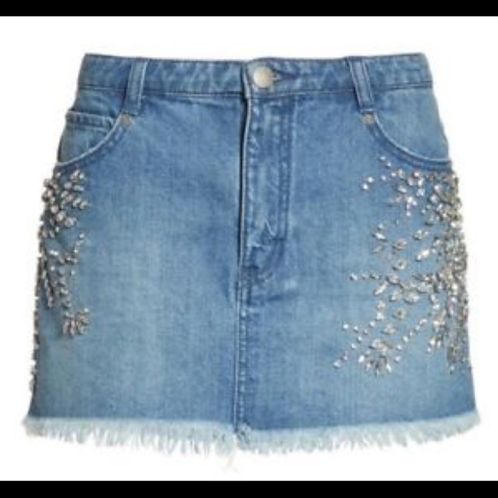 FREE PEOPLE SHINE BRIGHT CRYSTAL JEAN SKIRT/INDIGO